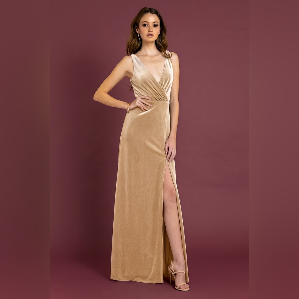 NWOT Jenny Yoo Devon stretch velvet dress- champagne size 4